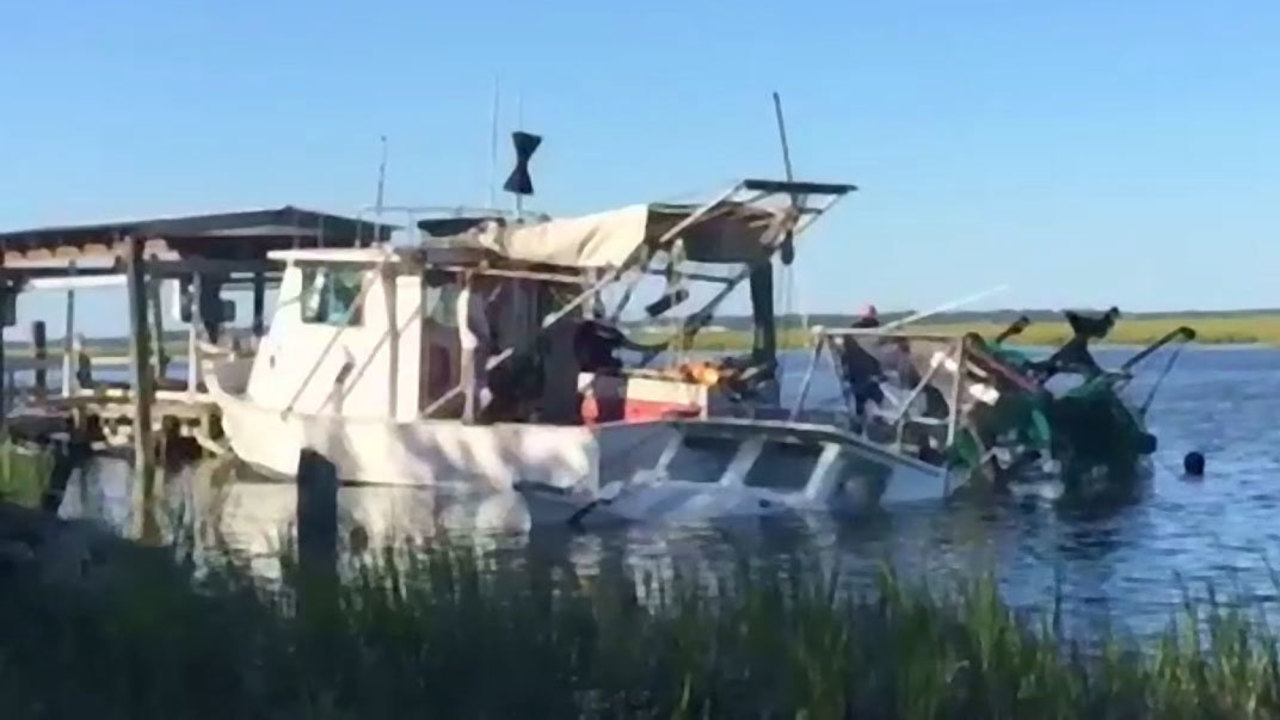 Shrimping boats damaged in Hurricane Matthew