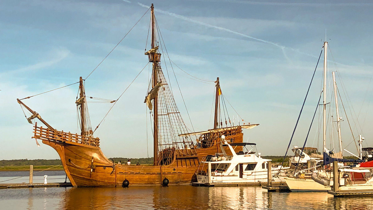 Nao Santa Maria replica docked at Brunswick Landing Marina